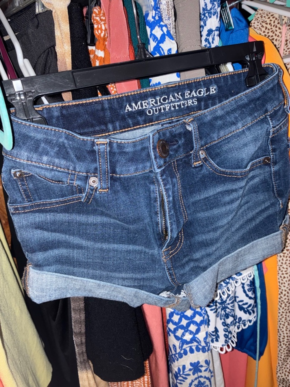 American Eagle Outfitters Dark Blue Denim Cuffed Jean Shorts